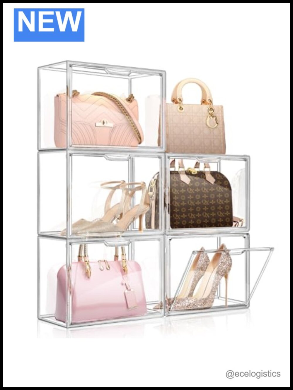 5 Pack Clear Acrylic Stackable Handbag Storage Organizer for Closet with